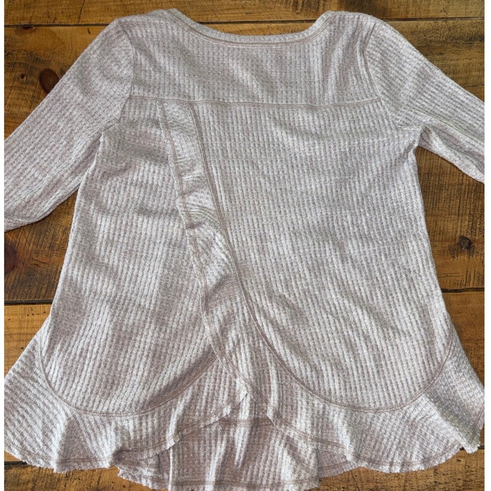 Anthropologie Saturday Sunday Womens Wendy Waffle Knit Ruffle Long Sleeve Top S - Picture 8 of 8